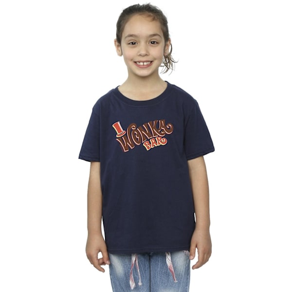 Willy Wonka Girls Bar Logo Bomull T-shirt 7-8 år Marinblå Navy Blue 7-8 Years