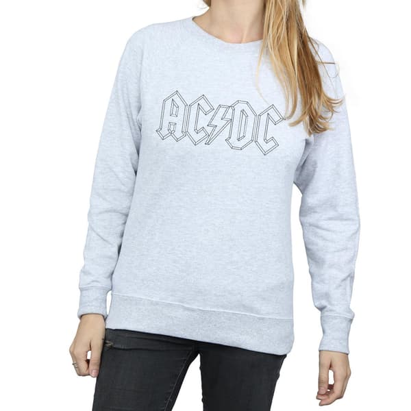 AC/DC Dam/Dam Svart Outline Logotyp Tröja S Heather Grå Heather Grey S