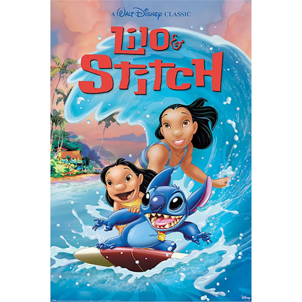 Lilo & Stitch Wave Surf Poster 91cm x 61cm Blå Blue 91cm x 61cm
