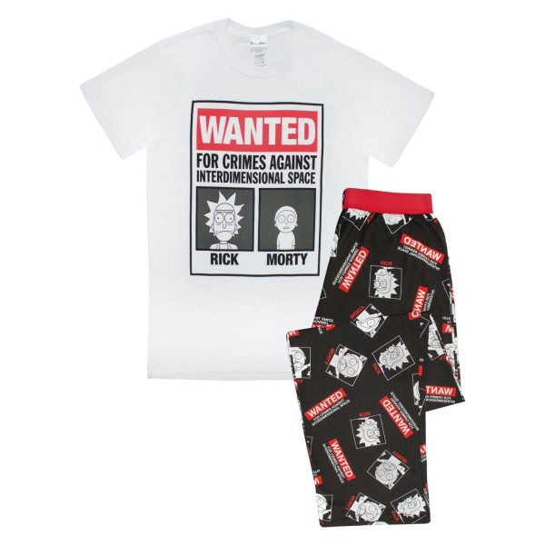 Rick And Morty Mens sökes Poster Lång Pyjamas Set S Vit/Svart White/Black/Red S