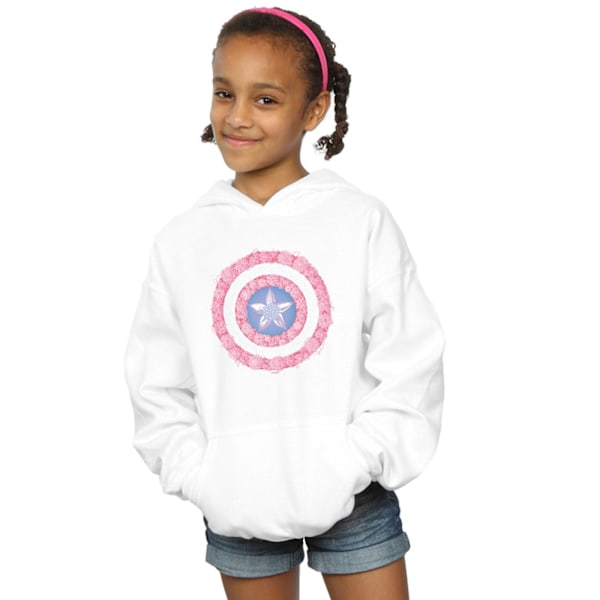 Marvel Girls Captain America Flowers Shield Hoodie 5-6 år Vit White 5-6 Years
