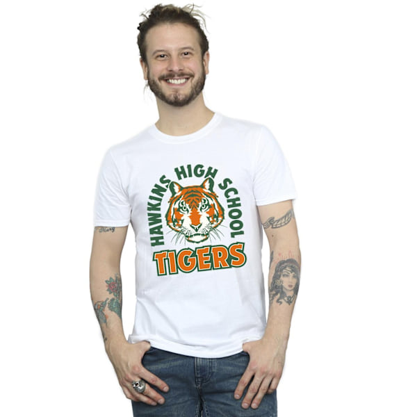 Netflix Stranger Things Hawkins Arch Tiger T-shirt S Vit White S