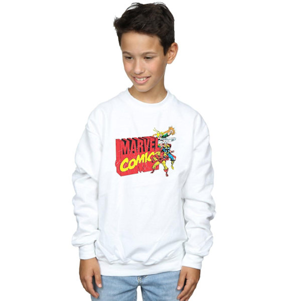 Marvel Comics Boys Vintage Logo Blast Sweatshirt 12-13 år Vit White 12-13 Years