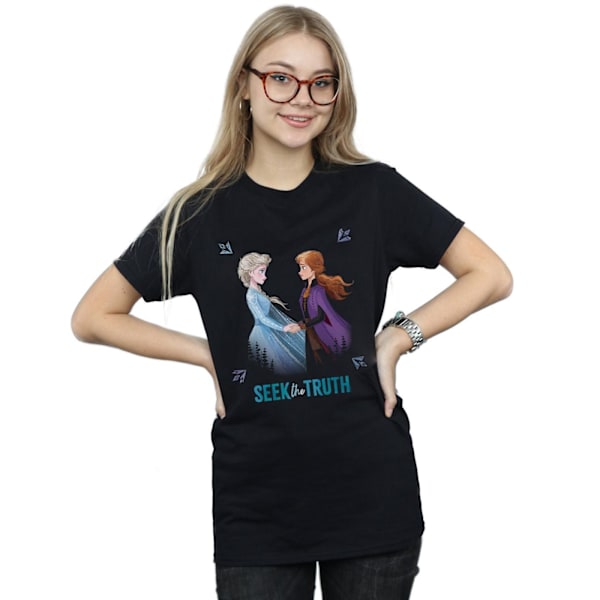 Disney Dam/Kvinnor Frozen 2 Elsa Och Anna Söker Sanningen Bomull Boyfriend T-Shirt Black S