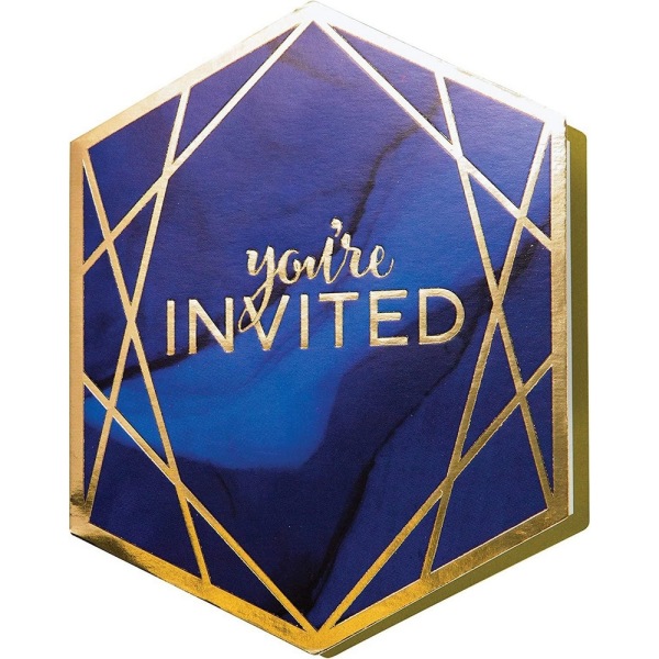 Kreativa festinbjudningar i folie (paket med 8) En one size Marinblå/ Navy Blue/Gold One Size