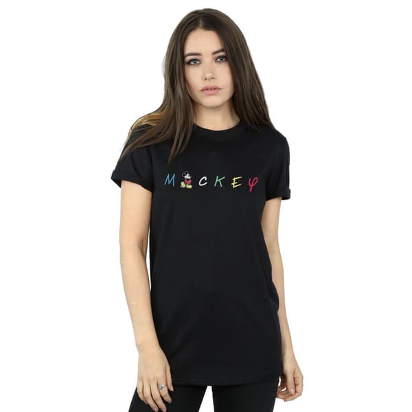 Disney Dam/Dam Mickey Mouse Textlogotyp Bomull Boyfriend Black M