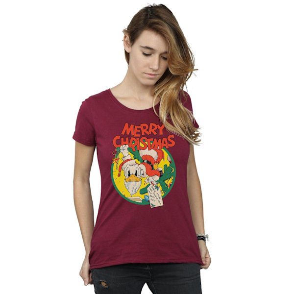 Disney Dam/Kvinnor Kalle Anka God Jul Bomull T-shirt Burgundy L
