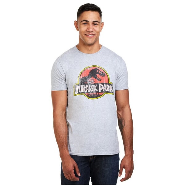 Jurassic Park Mens Distressed Logo bomull T-shirt XXL Sports Gr Sports Grey XXL