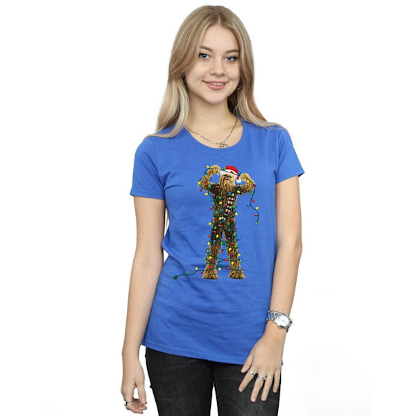 Star Wars Dam/Damer Chewbacca Julbelysning Bomull T-shirt Royal Blue XL