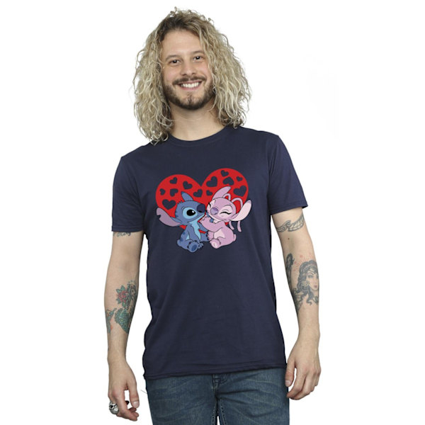 Disney Lilo & Stitch Hearts T-shirt L Marinblå Navy Blue L