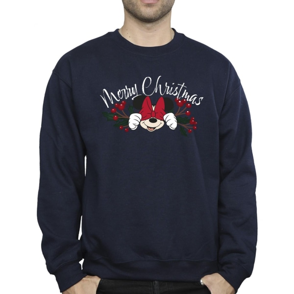 Disney Herr Minnie Mouse Christmas Holly Sweatshirt L Marinblå Navy Blue L