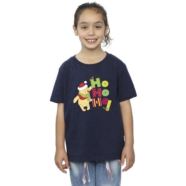 Disney Girls Winnie The Pooh Ho Ho Ho Scarf Bomull T-shirt 5-6 Navy Blue 5-6 Years