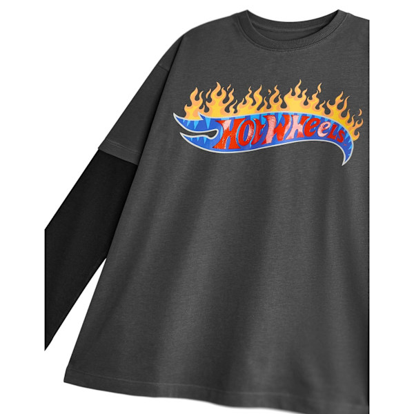 Hot Wheels Pojkar Flammande Logotyp Långärmad T-shirt 7-8 År Grå Grey 7-8 Years