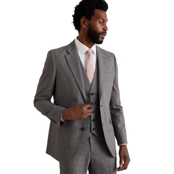 Burton Mens Grid Rutig Textured Slim Suit Jacket 36R Grå Grey 36R