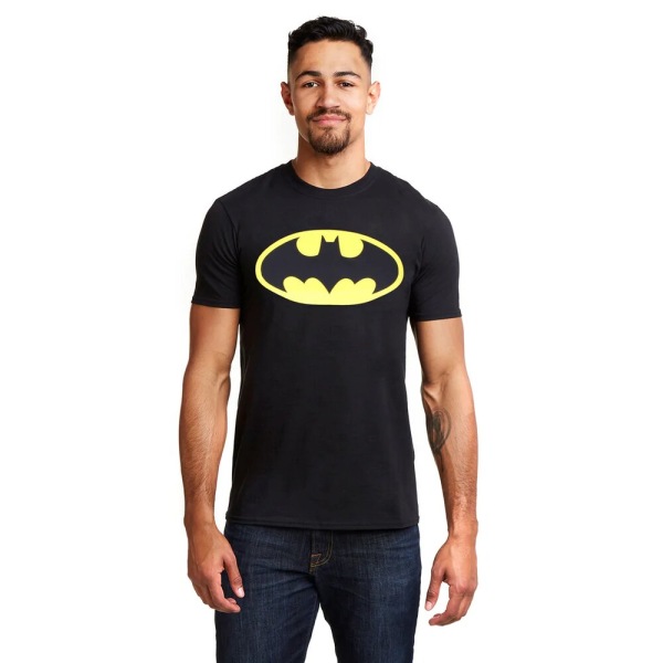 Batman Herr Logotyp bomull T-shirt L Svart/Gul Black/Yellow L