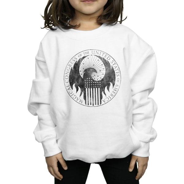 Fantastic Beasts Girls Distressed Magical Congress Sweatshirt 5 White 5-6 Years