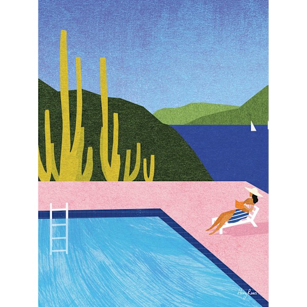 Henry Rivers Swimming Pool I Canvas Print 40cm x 30cm Blå/Grön Blue/Green/Pink 40cm x 30cm