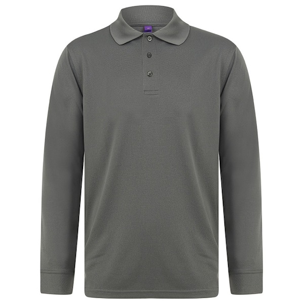 Henbury Mens Coolplus Moisture Wicking Long Sleeve Polo Shirt 3 Charcoal Grey 3XL