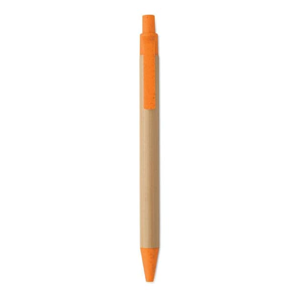 MidOcean Itea Färgad Tryckknapp Bambu & Vetehalm Kulspetspenna Orange One Size