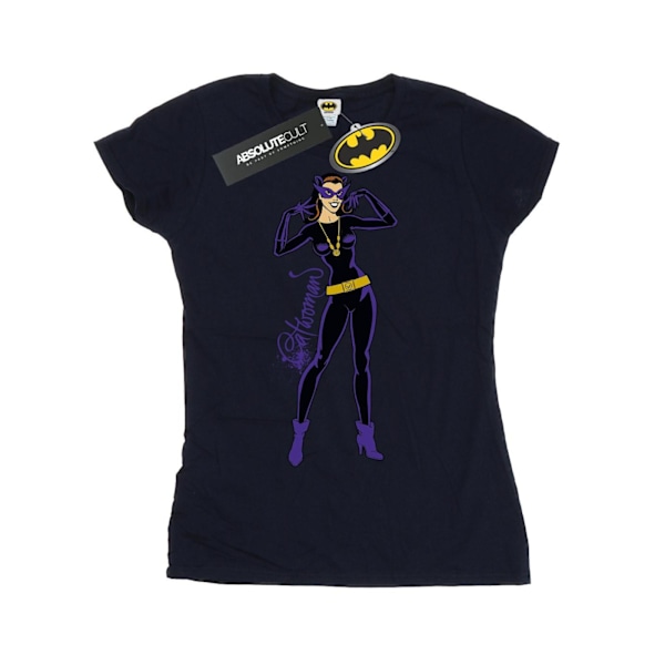 DC Comics Dam/Kvinnor Catwoman Happy Pose Bomull T-shirt M Na Navy Blue M