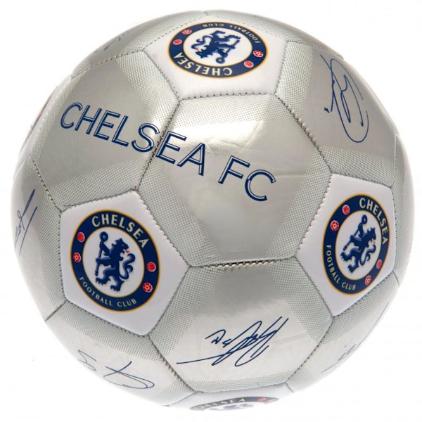 Chelsea FC Tryckt Spelare Signaturer Signerad Fotboll En Storlek Silver One Size