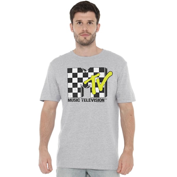MTV Herr T-shirt med Schackrutigt Logotryck XL Sport Heather Sport Heather XL