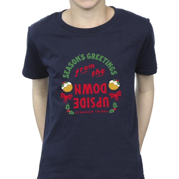 Netflix Boys Stranger Things Upside Down Seasons Greetings T-Sh Navy Blue 7-8 Years