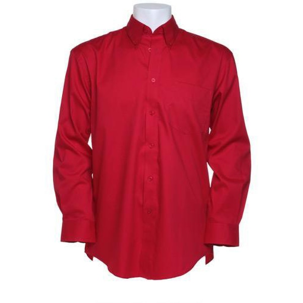 Kustom Kit Herr långärmad Oxford Shirt 15,5 tum Röd Red 15.5inch