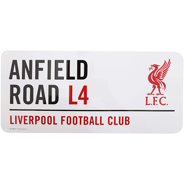 Liverpool FC Officiell Fotboll Metall Gatubricka En Storlek Vit White/Red/Black One Size