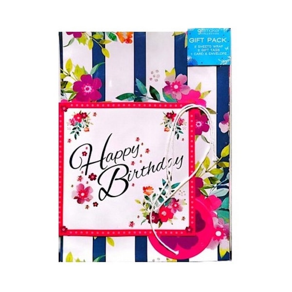 Giftmaker Blommigt Grattis på födelsedagen Presentpapper och kortset En storlek Multicoloured One Size