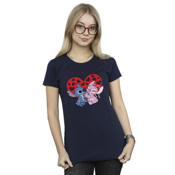 Disney Dam/Dam Lilo & Stitch Hearts T-shirt i bomull XXL Na Navy Blue XXL