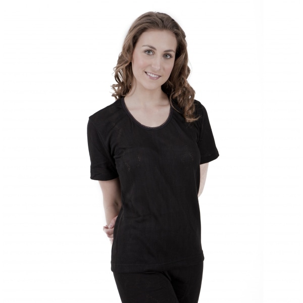 Thermal Wear kortärmad T-shirt för damer Polyviscose Range (Bri Black Bust Fit: 34-36inch (10-12)