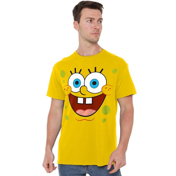 SvampBob Fyrkant Herr T-shirt med Tokigt Leende Stl L Gul Yellow L