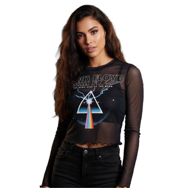 Pink Floyd Dam Lightning Prism Mesh Långärmad Crop Top Navy Blue M