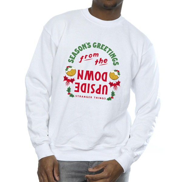 Netflix Mens Stranger Things Upside Down Seasons Greetings Swea White M