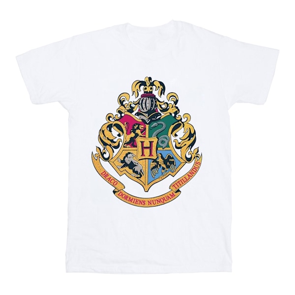 Harry Potter Pojkar Hogwarts Vapen Guldtryck T-shirt 7-8 År Vit White 7-8 Years