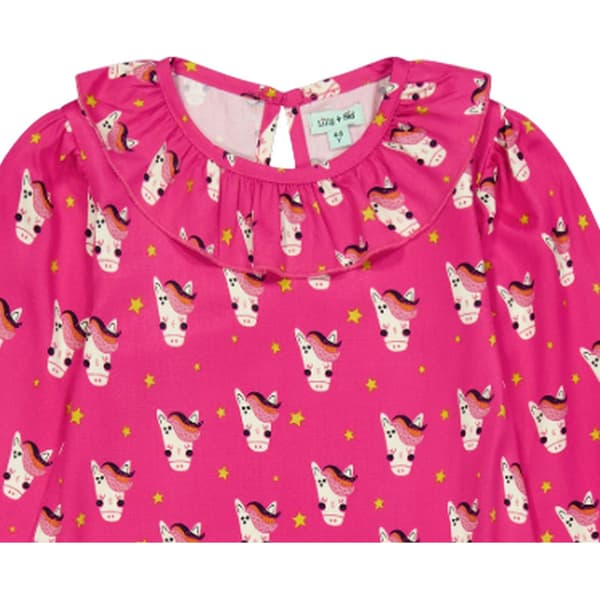 Lilly & Sid Flickor Klänning med puffärm och heltäckande tryck 6-7 år Rosa Pink 6-7 Years