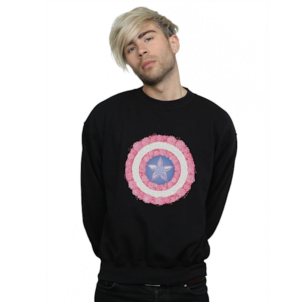 Marvel Herr Captain America Blommor Sköld Sweatshirt S Svart Black S