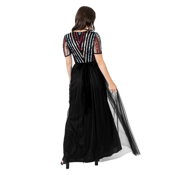 Maya Deluxe Dam Paljett V-ringad Kortärmad Maxiklänning Black 8 UK