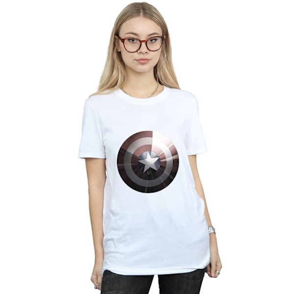 Marvel Dam/Damer Captain America Shield Shiny Cotton Boyfri White M