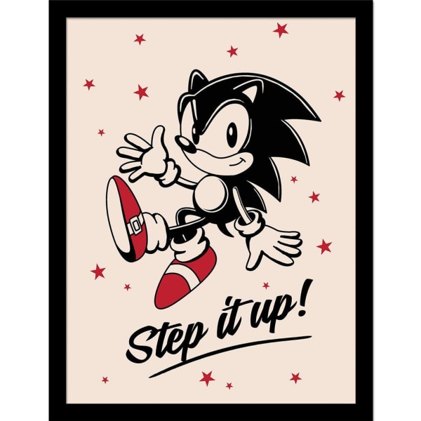 Sonic The Hedgehog Step It Up inramad affisch 40cm x 30cm Svart/Röd Black/Red/Cream 40cm x 30cm