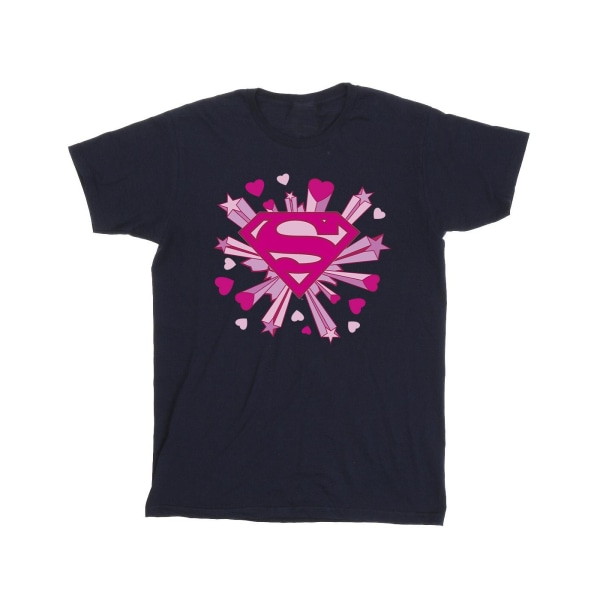 DC Comics Boys Superman Pink Hearts And Stars Logo T-shirt 5-6 Navy Blue 5-6 Years