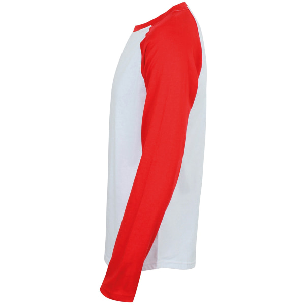Skinnifit herr Raglan långärmad baseboll T-shirt L vit / röd White / Red L