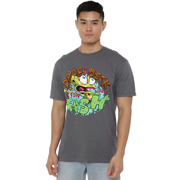 SvampBob Fyrkant Herr T-shirt Drop And Flop 4XL Gråmelerad Charcoal 4XL