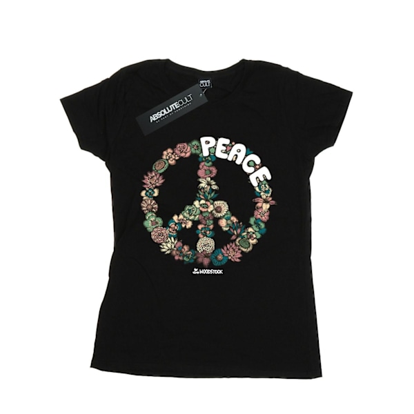 Woodstock Womens/Ladies Floral Peace Bomull T-shirt L Svart Black L