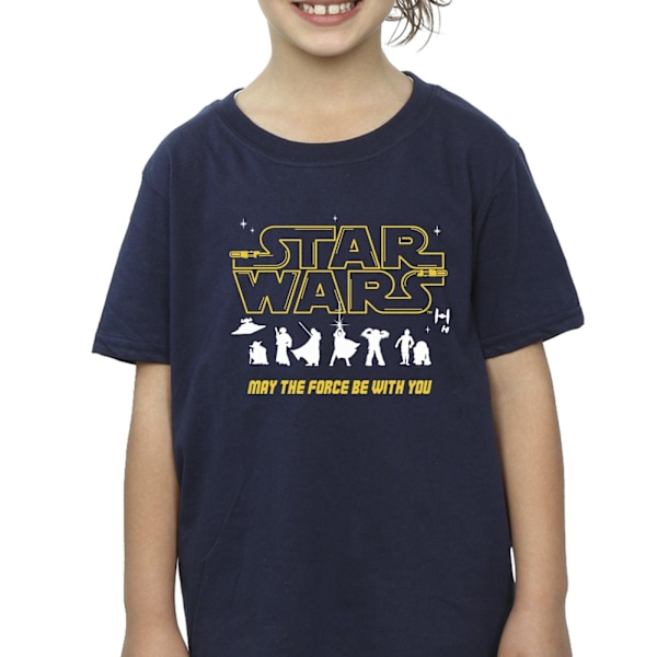 Star Wars T-shirt i bomull med silhuetter av tjejer, Force, 7-8 år, marinblå Navy Blue 7-8 Years