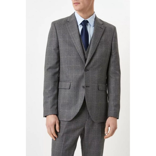 Burton Mens Highlight Rutig Slim Suit Jacket 36R Grå/Blå Grey/Blue 36R