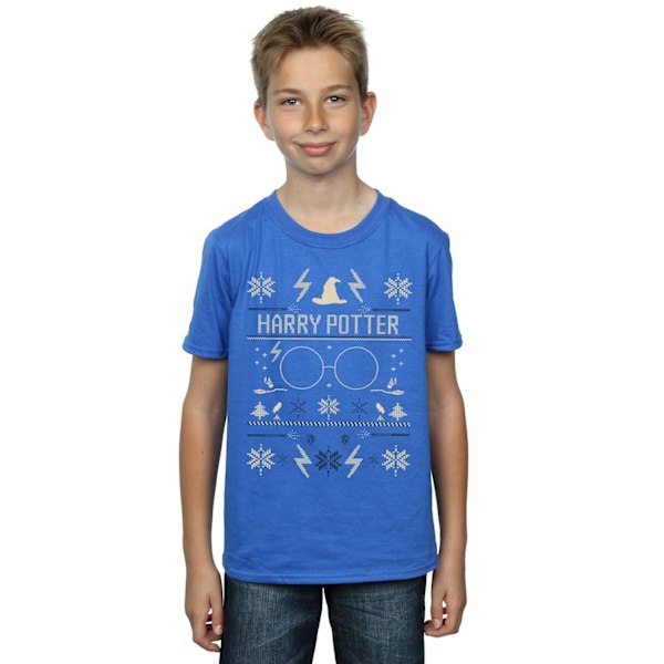 Harry Potter Pojkar Julmönstrad T-shirt 12-13 År Royal B Royal Blue 12-13 Years