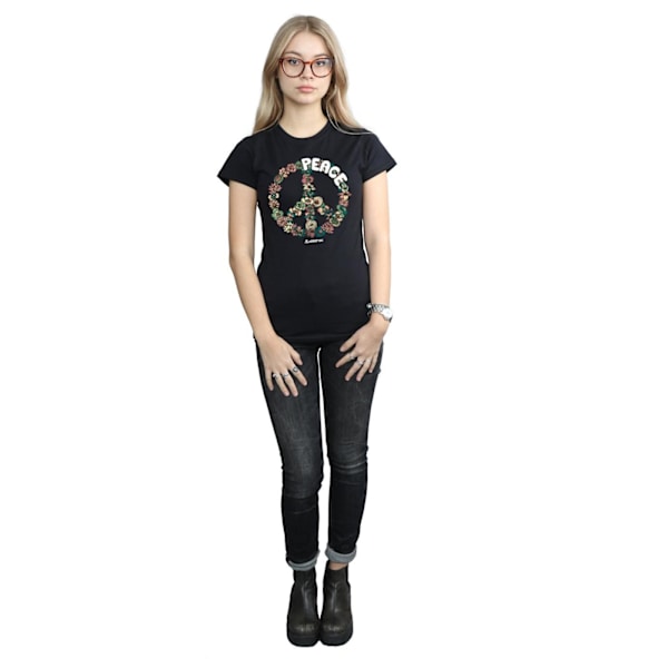 Woodstock Womens/Ladies Floral Peace Bomull T-shirt L Svart Black L