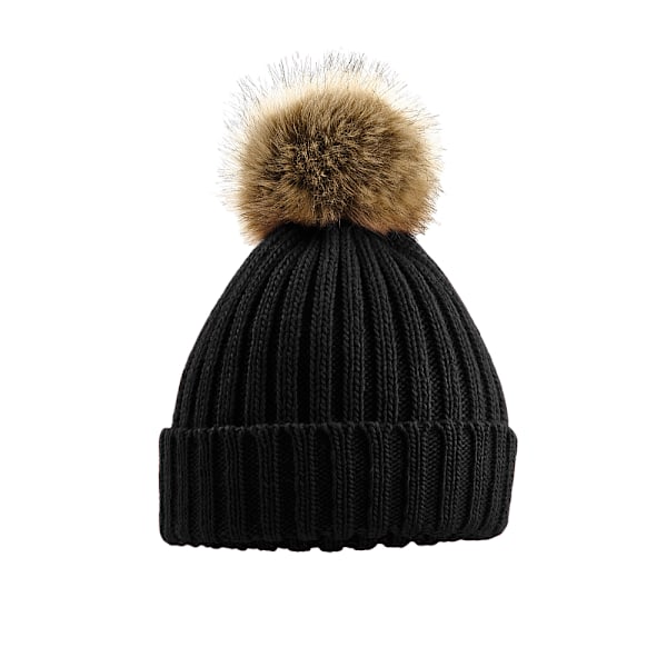Beechfield Pom Pom Faux Fur Chunky Knit Beanie One Size Svart Black One Size